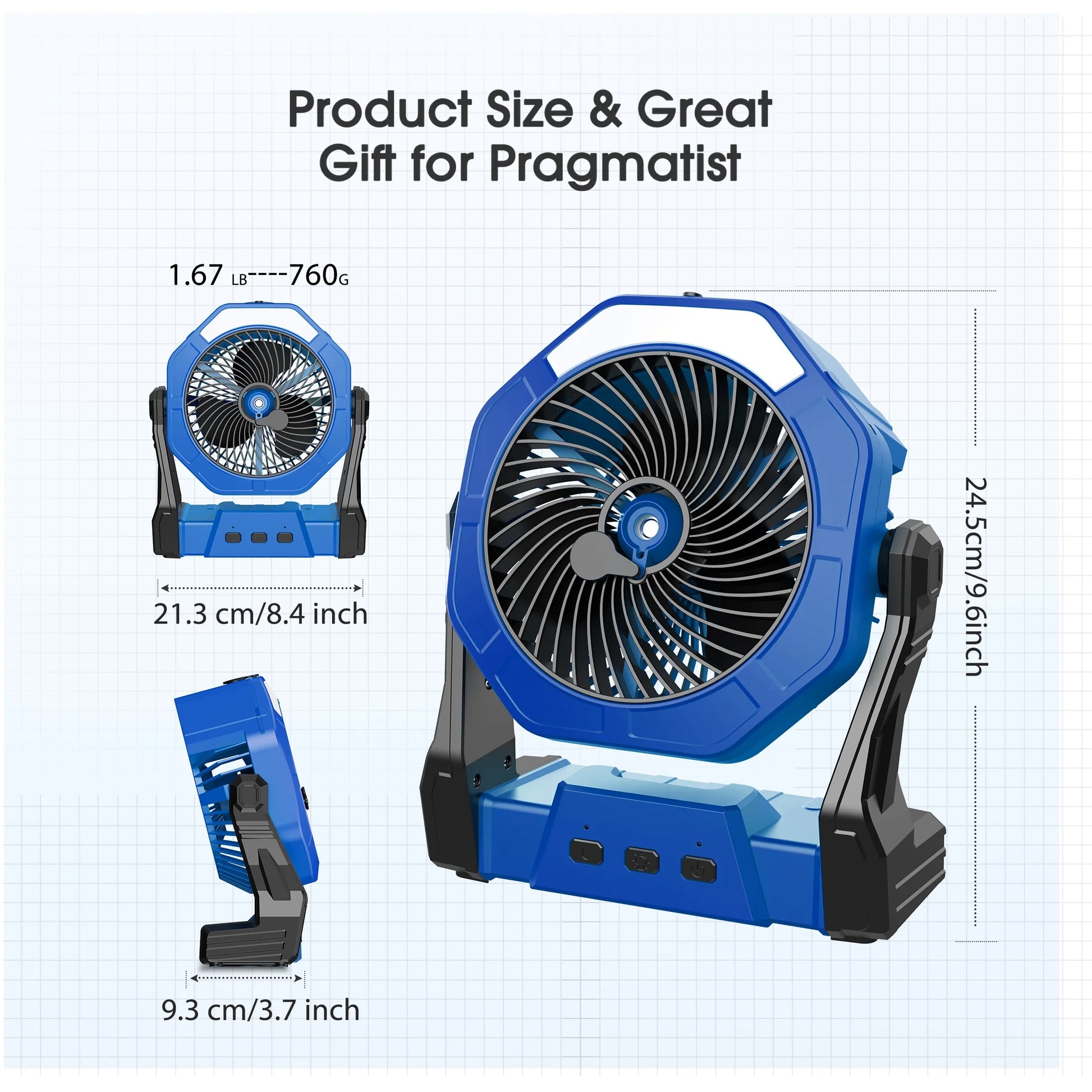 Portable Misting Fan, Outdoor Fans for Patios with Water Mist, 10000Mah Rechargeable Battery Personal Cooling Fan with Mister, 8-Inch, 250Ml Water Tank & LED Lantern, for Home, Outside, Camping Blue