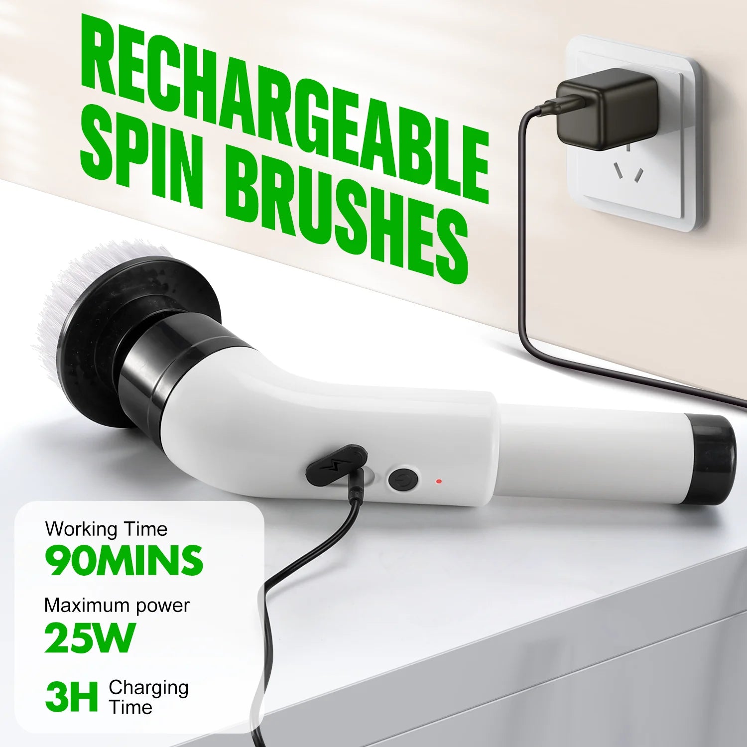 Electric Scrubber Cordless - Power Spin Scrubber for Bathroom, Shower & Tile Cleaning with 9 Brush Heads, Rechargeable - Grout, Floor, Sink Cleaner
